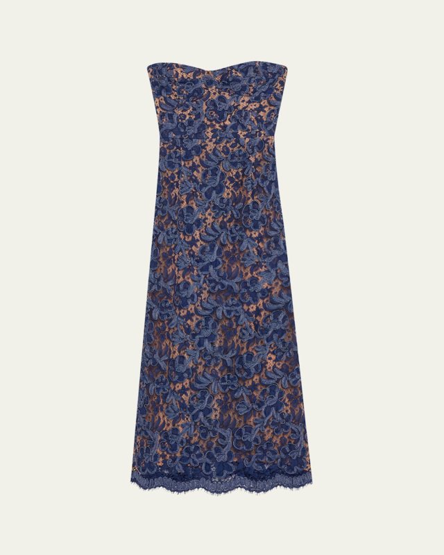 Strapless Lace Sheath Midi Dress